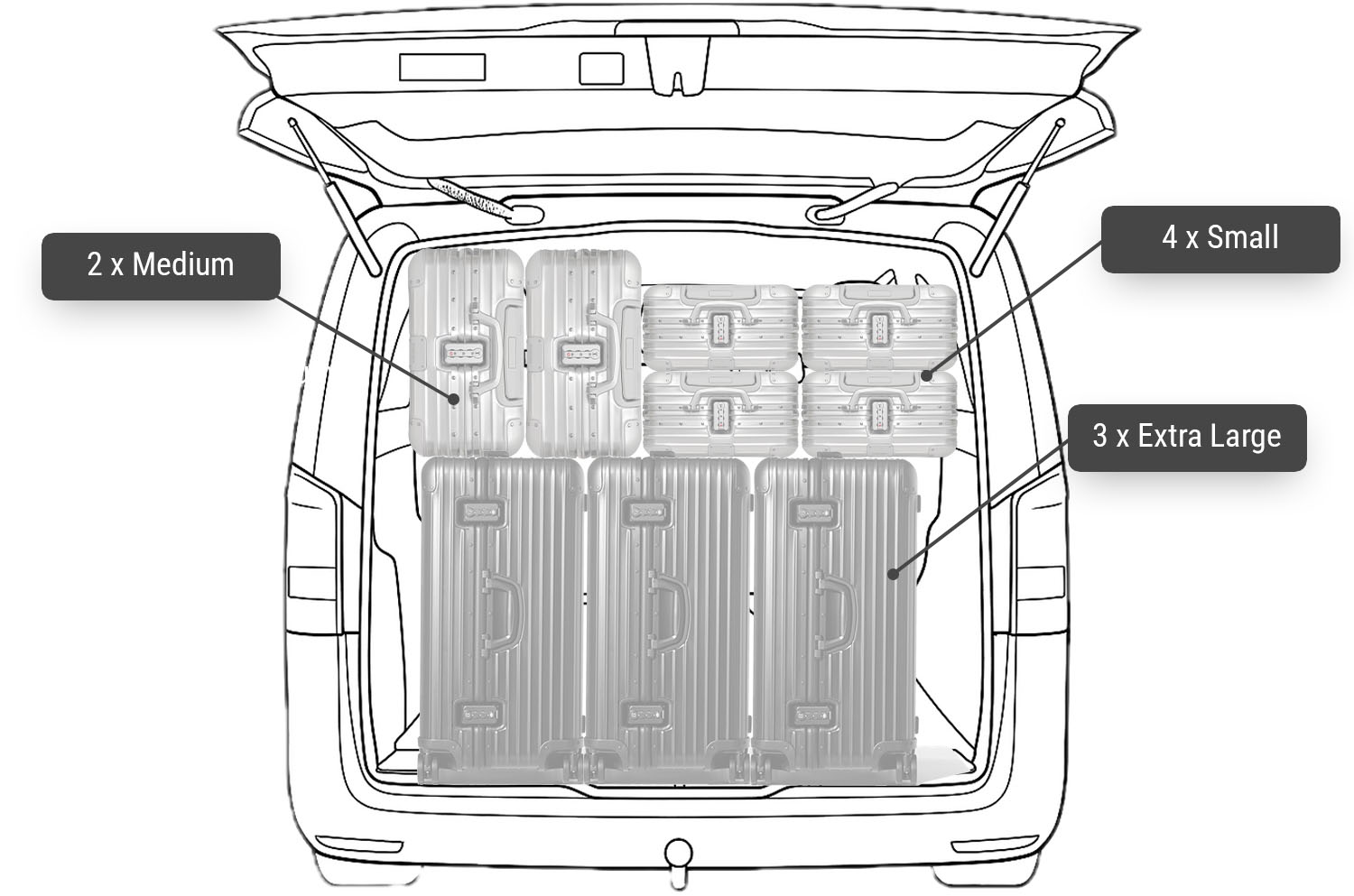 3x Extra Large, 2x Medium, 4x Small